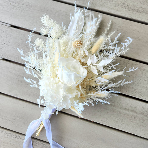 Ivory Dried Flower Wedding Bouquet and Boutonniere