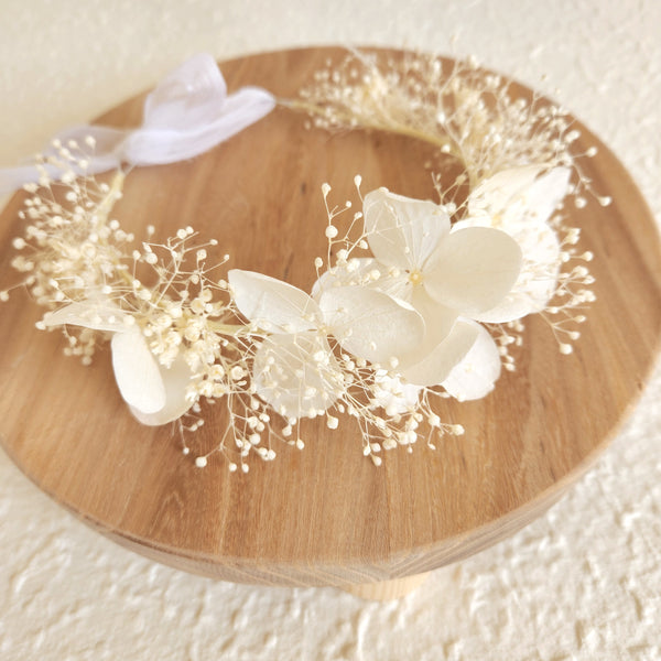 Dainty Ivory Dried Flower Crown, Wedding Headpiece, Kid's Birthday