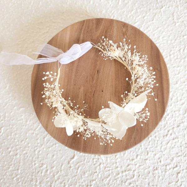 Dainty Ivory Dried Flower Crown, Wedding Headpiece, Kid's Birthday