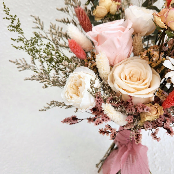Spring Dried Flower Bouquet, Pale Pink, White and Greenery Wedding Floral, Home Decor