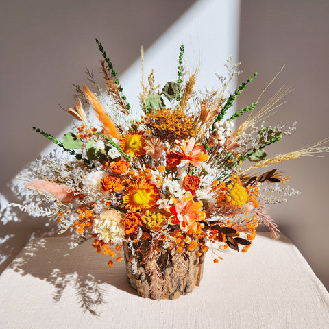 Rustic Flower in Tree Vase, Autumn Tone Dried Flower, Wedding Flower Arrangement, Centrepiece