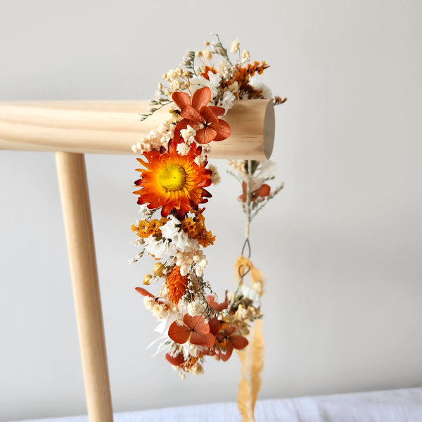 Orange Flower Crown,  Dainty Dried Flower Crown, Wedding Flower, Event Flower