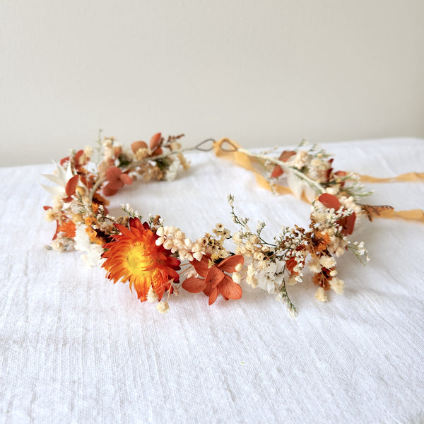 Orange Flower Crown,  Dainty Dried Flower Crown, Wedding Flower, Event Flower