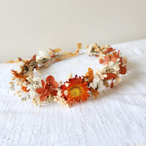 Orange Flower Crown,  Dainty Dried Flower Crown, Wedding Flower, Event Flower