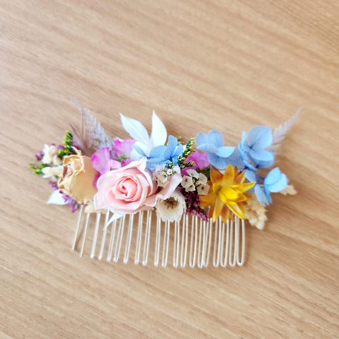 Colourful Dried Flower Hair Comb, Wedding Headpiece, Hair Accessories