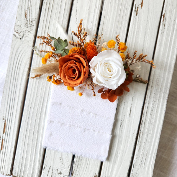 Orange Pocket Boutonnieres, Dried Flower Pocket Flower, Wedding Flower, Groom's Buttonhole