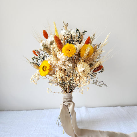 Sunshine Gold Native Paper Daisy Bouquet, Rustic Dried Flower Bouquet, Wedding Flower