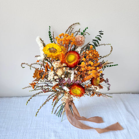 Rustic Dried Flower Wedding Bouquet, Paper Daisy, Autumn Theme, Wedding Flower