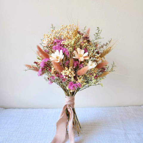 Lavender Wildflower Bouquet, Dried Flower Wedding Bouquet, Pink Wedding Flower