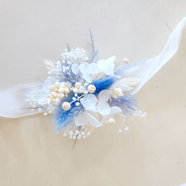 Dusty Blue Dried Flower Crown, Hair Comb, Corsage, Wedding Flowers, Event Flowers