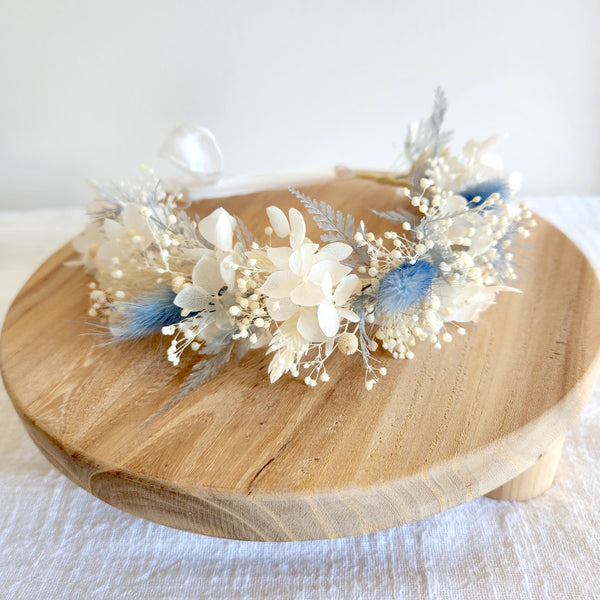 Dusty Blue Dried Flower Crown, Hair Comb, Corsage, Wedding Flowers, Event Flowers