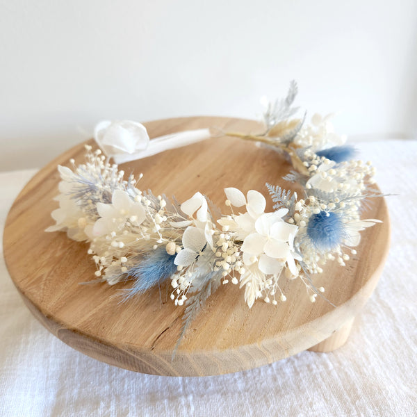 Dusty Blue Dried Flower Crown, Hair Comb, Corsage, Wedding Flowers, Event Flowers