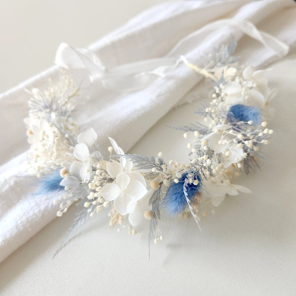 Dusty Blue Dried Flower Crown, Hair Comb, Corsage, Wedding Flowers, Event Flowers