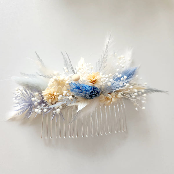 Dusty Blue Dried Flower Crown, Hair Comb, Corsage, Wedding Flowers, Event Flowers