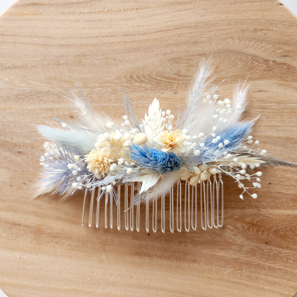 Dusty Blue Dried Flower Crown, Hair Comb, Corsage, Wedding Flowers, Event Flowers