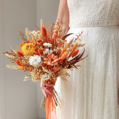 Autumn Wildflower Bouquet, Burnt Orange Dried Flower Bouquet, Wedding Flower Bouquet