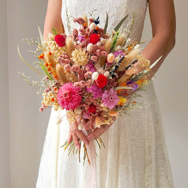 Spring Wild Flower Bouquet, Colourful Dried Flower Bouquet, Wedding Flower Arrangement