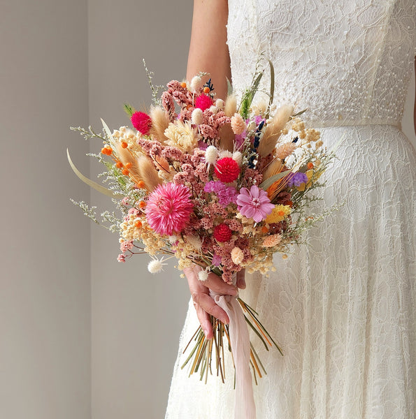 Spring Wild Flower Bouquet, Colourful Dried Flower Bouquet, Wedding Flower Arrangement