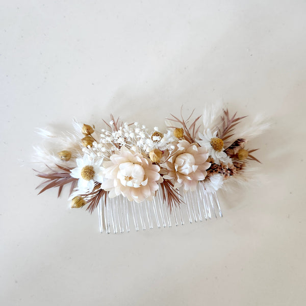 Boho Neutral Tone Dried Flower Wedding Floral Accessories, Hair Comb, Pocket Flower, Wrist Flower