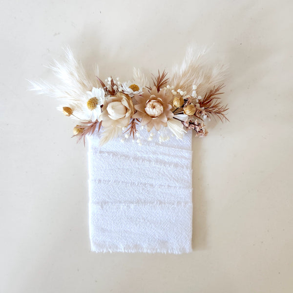 Boho Neutral Tone Dried Flower Wedding Floral Accessories, Hair Comb, Pocket Flower, Wrist Flower