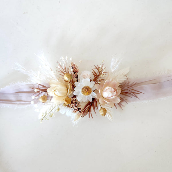 Boho Neutral Tone Dried Flower Wedding Floral Accessories, Hair Comb, Pocket Flower, Wrist Flower