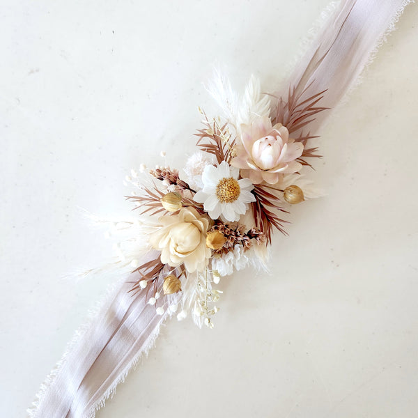 Boho Neutral Tone Dried Flower Wedding Floral Accessories, Hair Comb, Pocket Flower, Wrist Flower