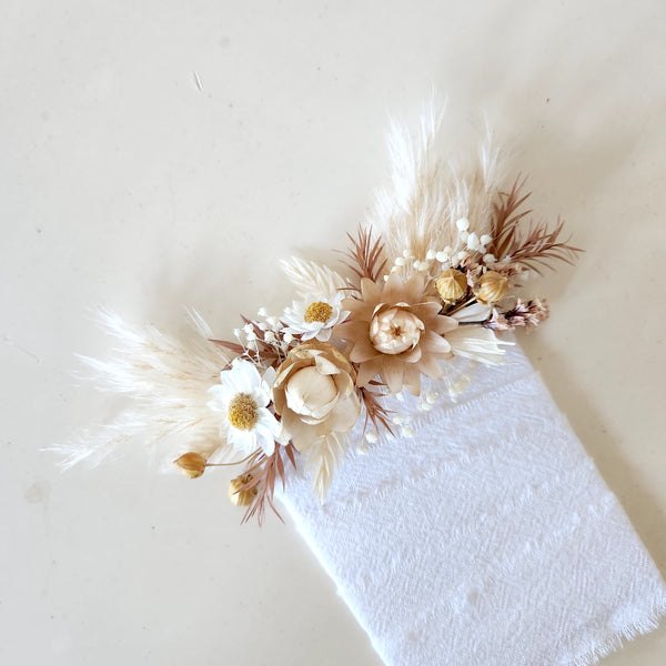 Boho Neutral Tone Dried Flower Wedding Floral Accessories, Hair Comb, Pocket Flower, Wrist Flower