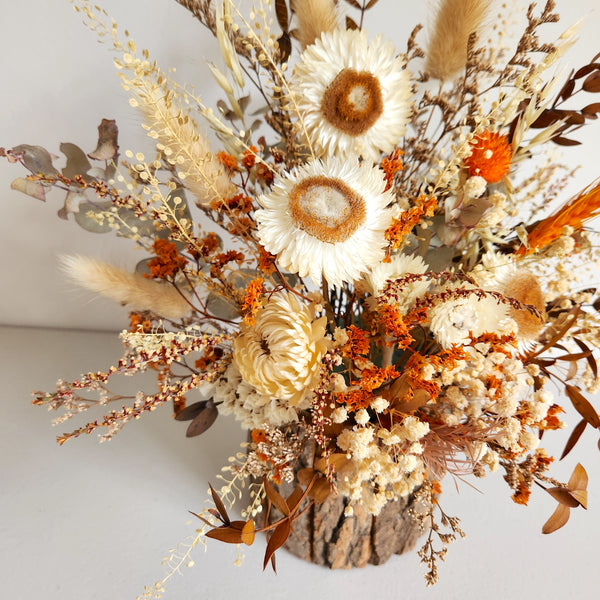 Rustic Flower Tree Vase Arrangement, Cream Daisy Flowers, Centrepiece, Home Decoration