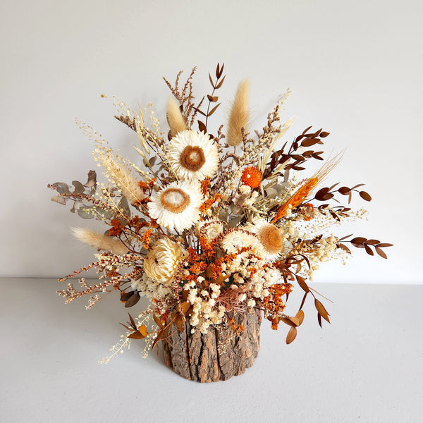 Rustic Flower Tree Vase Arrangement, Cream Daisy Flowers, Centrepiece, Home Decoration