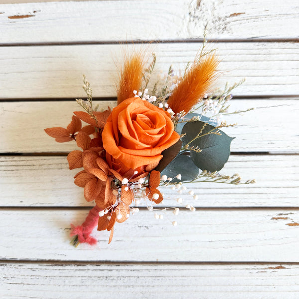 Rustic Dried Flower Bouquet, Burnt Orange, Wedding Flower Arrangement