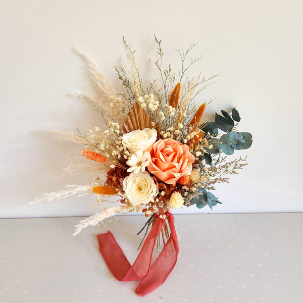 Rustic Dried Flower Bouquet, Burnt Orange, Wedding Flower Arrangement