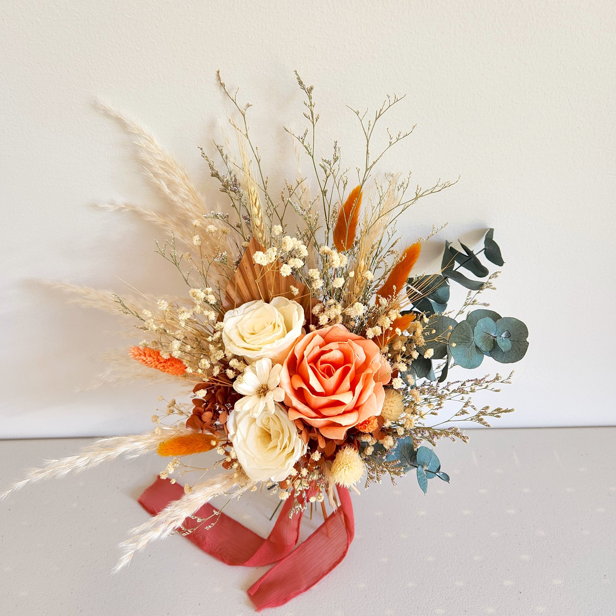 Rustic Dried Flower Bouquet, Burnt Orange, Wedding Flower Arrangement