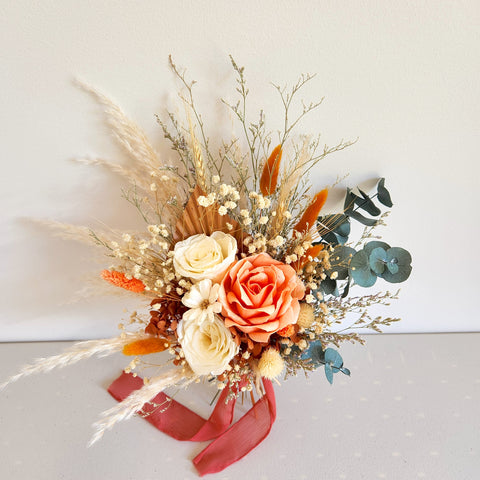 Rustic Dried Flower Bouquet, Burnt Orange, Wedding Flower Arrangement