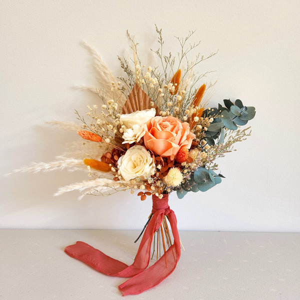 Rustic Dried Flower Bouquet, Burnt Orange, Wedding Flower Arrangement