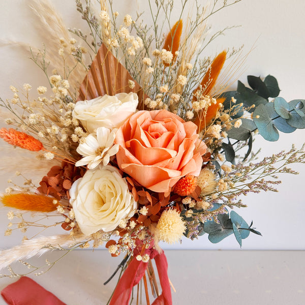 Rustic Dried Flower Bouquet, Burnt Orange, Wedding Flower Arrangement