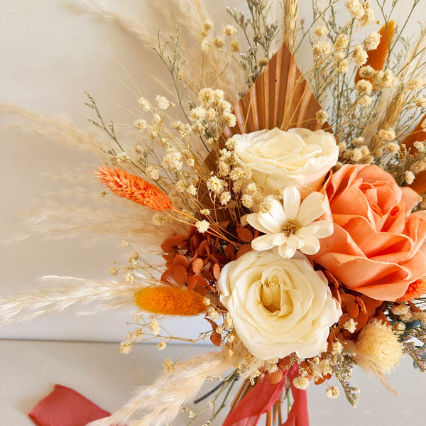 Rustic Dried Flower Bouquet, Burnt Orange, Wedding Flower Arrangement