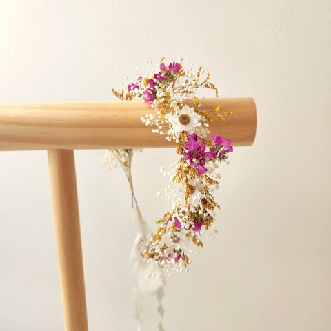 Mustard Purple Dried Flower Crown,  Kid's Birthday Flower Crown