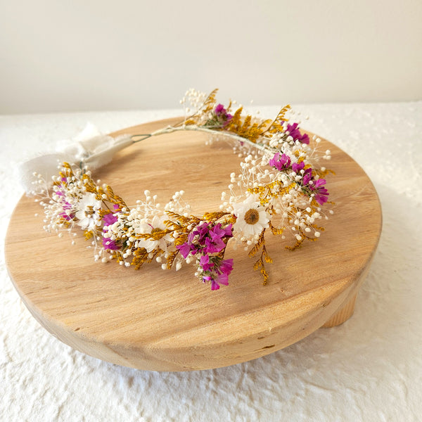 Mustard Purple Dried Flower Crown,  Kid's Birthday Flower Crown