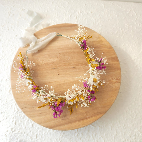 Mustard Purple Dried Flower Crown,  Kid's Birthday Flower Crown
