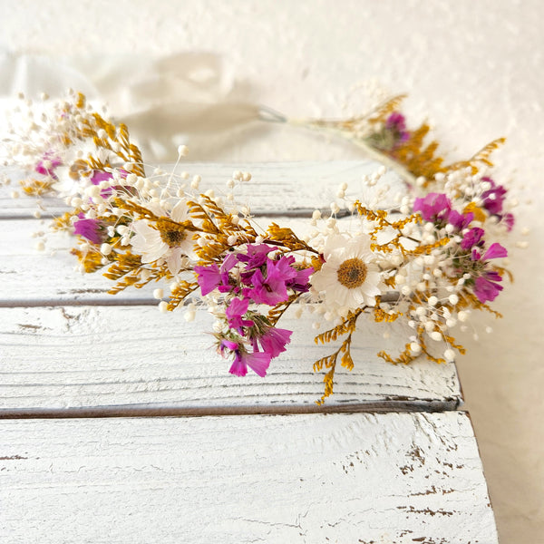 Mustard Purple Dried Flower Crown,  Kid's Birthday Flower Crown