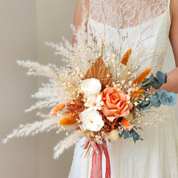 Rustic Dried Flower Bouquet, Burnt Orange, Wedding Flower Arrangement