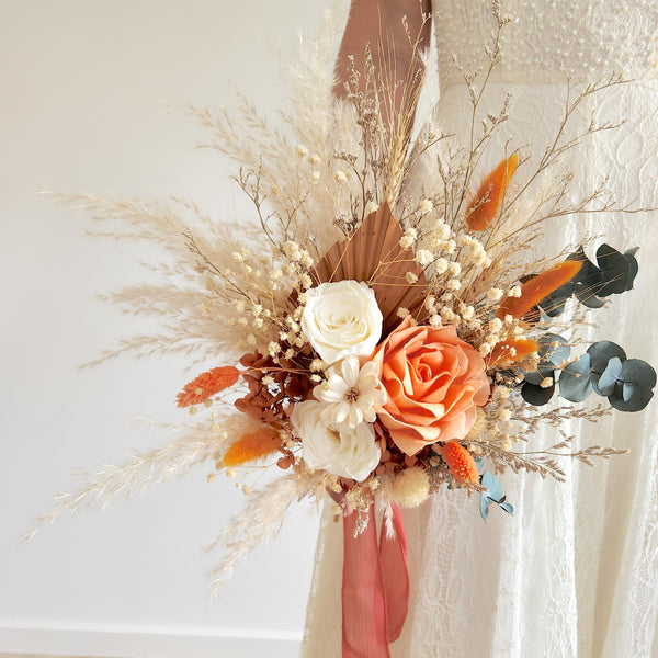 Rustic Dried Flower Bouquet, Burnt Orange, Wedding Flower Arrangement