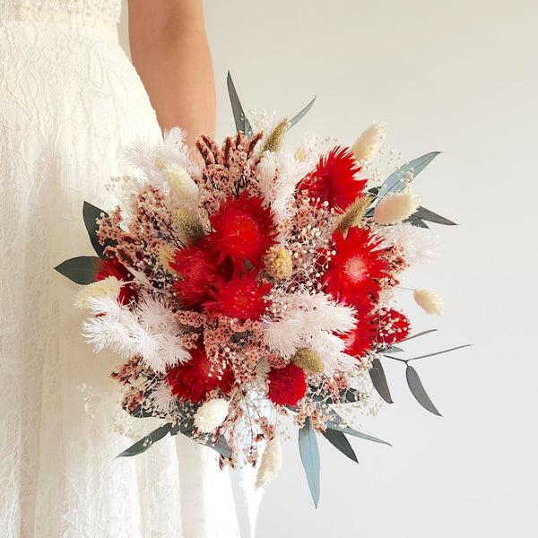 Boho Wildflower Bouquet, Red and Greenery Dried Flower Bouquet