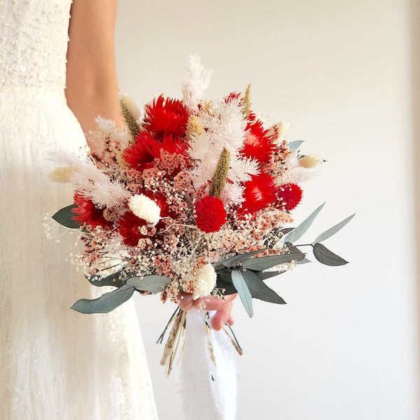 Boho Wildflower Bouquet, Red and Greenery Dried Flower Bouquet