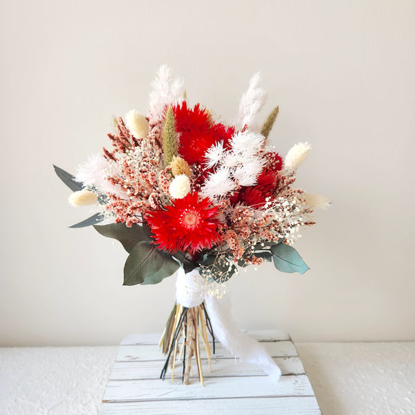 Boho Wildflower Bouquet, Red and Greenery Dried Flower Bouquet