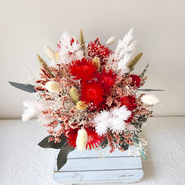 Boho Wildflower Bouquet, Red and Greenery Dried Flower Bouquet