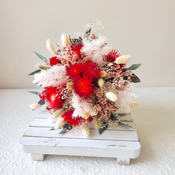 Boho Wildflower Bouquet, Red and Greenery Dried Flower Bouquet
