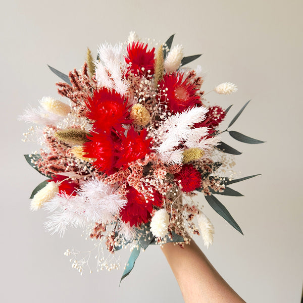Boho Wildflower Bouquet, Red and Greenery Dried Flower Bouquet