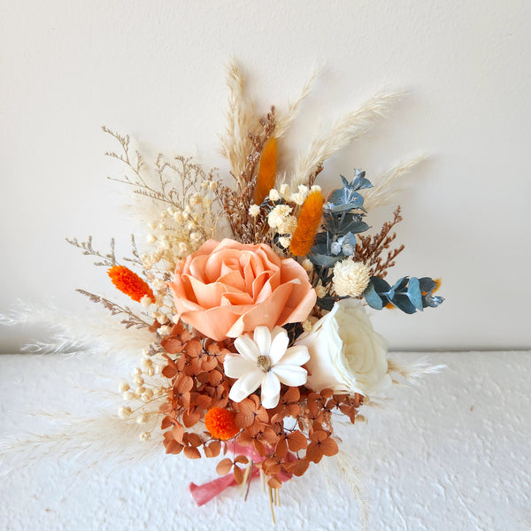 Rustic Dried Flower Bouquet, Burnt Orange, Wedding Flower Arrangement