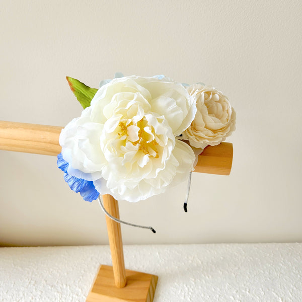 Silk Flower Headband, White and Blue, Wedding Flower Crown, Hair Accessories (Copy)